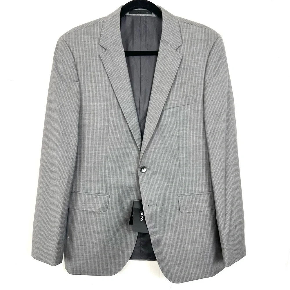 BOSS Hugo Boss James5/Sharp7‎ Virgin Wool Suit Grey Striped Mens 38R NWT $379